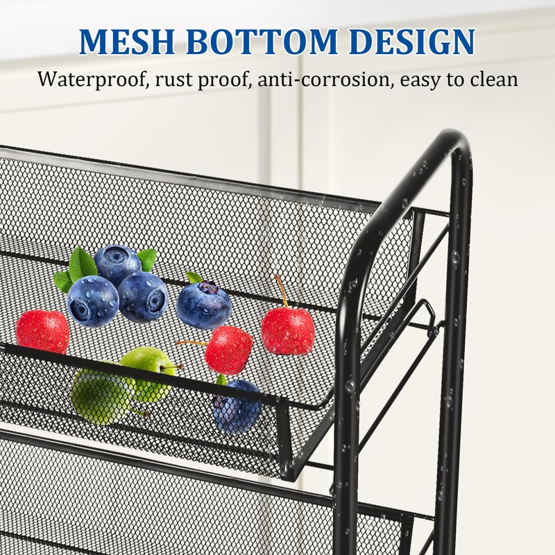 CVHOMEDECO. 3 Tier Fruit Basket Large Capacity Rectangular Metal Fruit