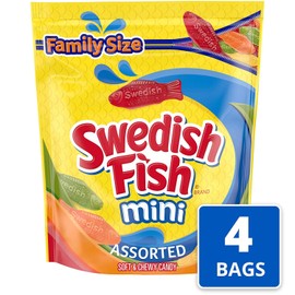 SWEDISH FISH Assorted Mini Soft & Chewy Candy, Christmas Candy, Family Size, 4 - 1.8 lb Bags
