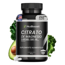 Citrato De Magnesio 400mg 240 Cápsulas Natural- Nuboost Sabor Sin sabor