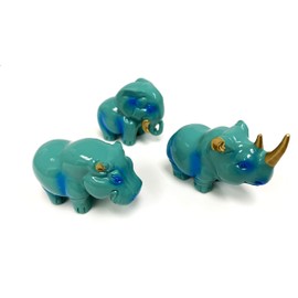 usamjtable Set of 3 Blue Animal Statues Rhinoceros Elephants Hippopotamus Wealth Lucky Figurine Home Decor Housewarming Gift