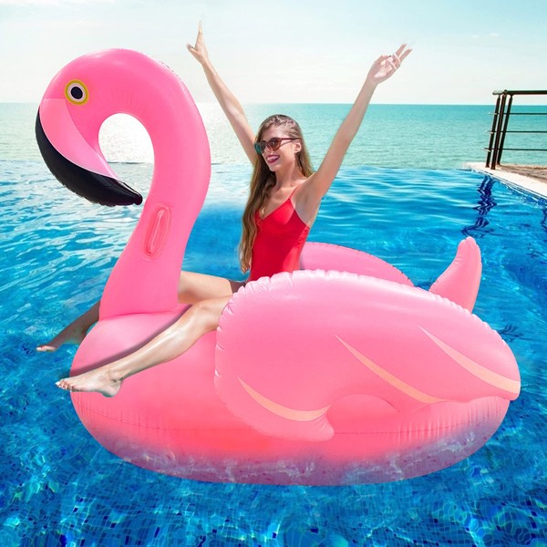 TURNMEON 79" Large Flamingo Inflatable Pool Float Party Toys with Durable Handles, Summer Beach Floaties Swimming Pool Inflatables Ride-on Water Pool Floatie Raft Lounge for Adults Kids Teens