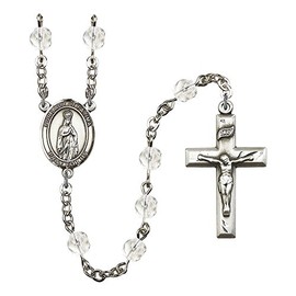 Our Lady of Fatima Silver-Plated Rosary 6mm April Crystal Fire Polished Beads Crucifix Size 1 3/8 x 3/4 medal charm