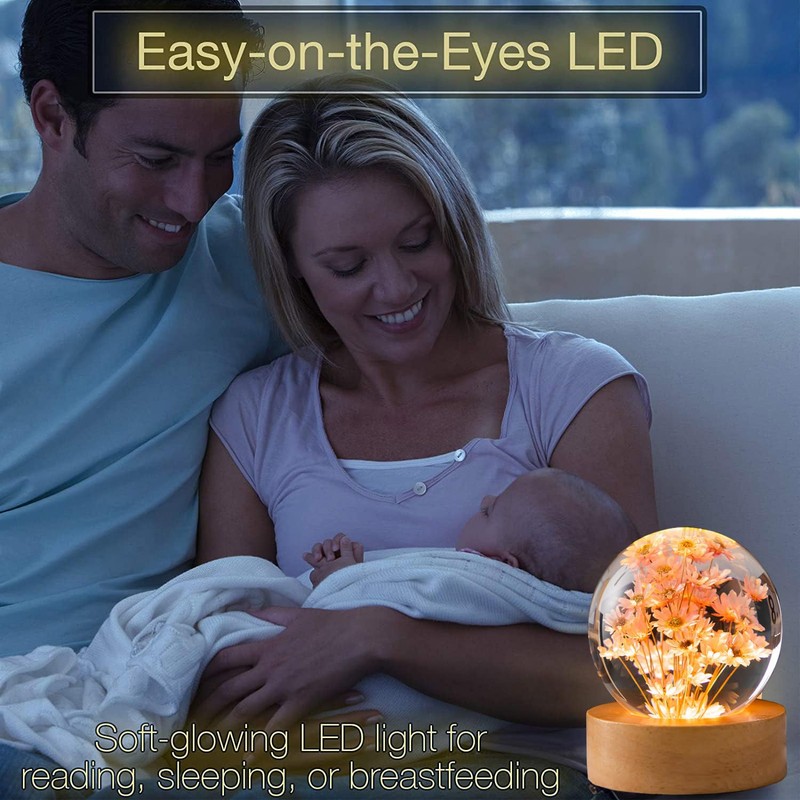 Preserved Red Daisy Crystal Ball Night Light,3D Crystal Ball with