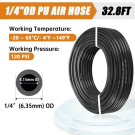 mankk 1/4 Inch Air Line Tubing Kit 32.8FT(10m) Polyurethane PU Tube 1/4"(6.35mm) Air Hose Fittings and 1/4" Push to Connect Fittings Pneumatic Tubing Compressed Accessories (15PCS)
