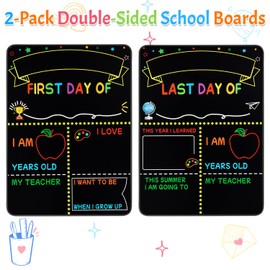 2 Pack First and Last Day of School Signs - 12”x10” Double-Sided Back to School Signs for Kids/Girls/Boys - Reusable Wooden 1st Day of Preschool/Kindergarten Photo Props