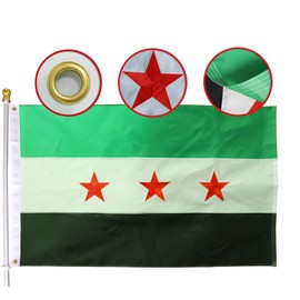 MIDLE Republic of Syria Flag 3x5 Ft Outdoor Large - Embroidered Three Red Stars Flags |Quadruple Stitched Fly Ends| House Yard Decoration Free Syrian Arab Flag Army Banner