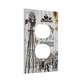 Vintage Country Cow 1 Gang Duplex Outlet Plate Covers Decorative Rustic Windmill Wall Plate Receptacle Light Switch Cover Switchplate for Farmhouse