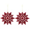 12pk Glitter Snowflake Hanging Decorations, Christmas Tree Snowflake Baubles/Ornaments (Red)