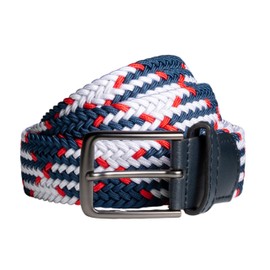 QUALIBELT Stretch Braided Belt for Men – Plus Size Elastic Golf Belt with Genuine Leather for Big and Tall, Jeans and Pants, Captain, Waist 32"-38" Stretch