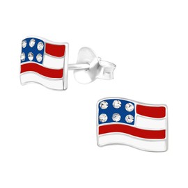 USA American Flag Earrings with Crystal Stones - 925 Sterling Silver Independence Day