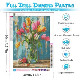Diamond Painting Kits for Adults, DIY 5D Flowers Full Drill Round Diamond Arts Crafts by Number Kits for Home Wall Decor Flower Gem Art and Crafts 11.8 X 15.75 in