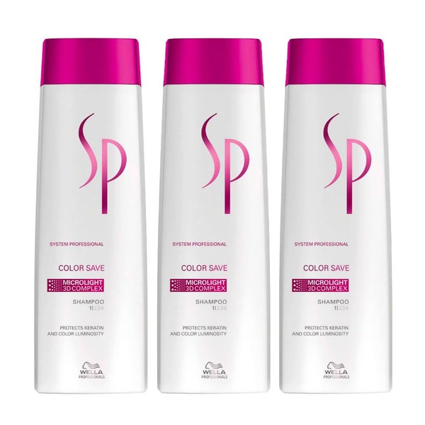 Wella SP Color Save Shampoo 3 x 250 ml for Coloured Hair System Professional Care