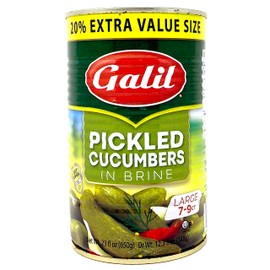 Galil Cucumber Pickles in Brine Large, 7-9 Count - 23 ounce Easy to Open Can Kosher Pickled Cucumbers