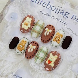Cozy matte handmade nail tips - Square L / 포근한 무광 수제네일팁 - 스퀘어L