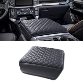 KMMOTORS F150(2021-2025) Center Console Cover, Thick Armrest Cushion, Funda para consola de coche, Car Interior, Vegan Leather, Armrest Protector (2021~2025, Full Cover Black), F150 Accessories