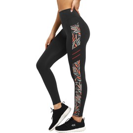 Yvette Printed Workout Leggings for Women High Waisted Yoga Pants with 2 Pockets Non See-Through Tummy Control, Orange Printed, 3XL