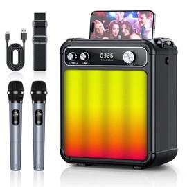 Karaoke Machine,Karaoke Machine for Adults,Bluetooth Speaker with 2 Wireless Karaoke Microphones for Adults & Kids with LED Lights,Karaoke Microphone with PA System Supports TF Card/USB/FM/AUX/TWS