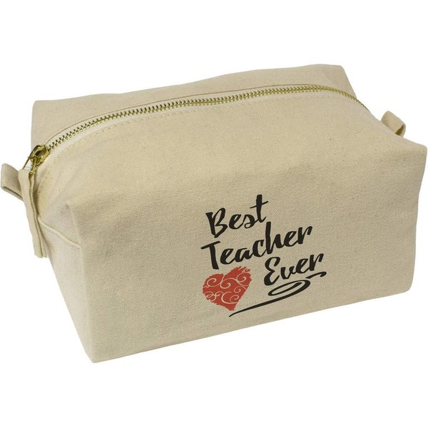 'Best Teacher Ever with Red Heart' Canvas Wash Bag/Makeup Case
