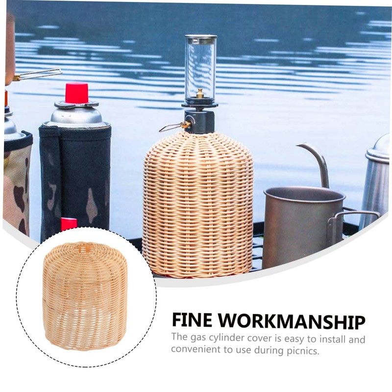 SUPVOX Rattan Gas Canister Cover Outdoor Camping Protector for Flat