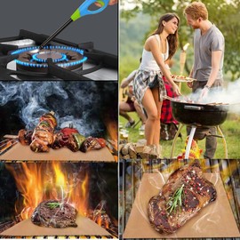 Tmdwon Grill Mats for Outdoor Grill, 5PCS Reusable BBQ Mat with Butane Lighter(No Fuel) 2 Brushes, 12 x 15.7Inch Gold