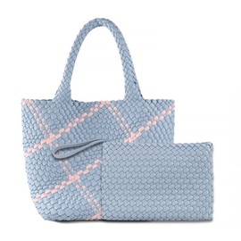 ZOSIVEB Woven Bag for Women Vegan Leather Tote Bag Large Summer Beach Travel Handbag and Clutch Retro Handmade Shoulder Bag (Blue)