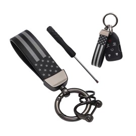 Yourkar US Flag Car Keychain, 360° Rotation American Flag Key Chain with Zinc Alloy Rings & Anti Lost D-Ring, Car Accessories (Black)
