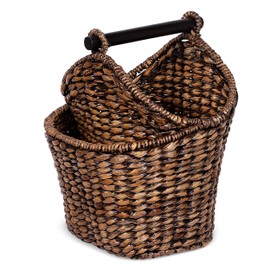 BirdRock Home Seagrass Magazine and Bathroom Basket - Hand Woven Toilet Paper Holder with Pocket - Grey Wash - Stylish Decorative Design - Wooden Basket Décor - Dispenser