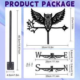 INFUNLY Owl Weather Vane Retro Owls Weather Vane Made of Metal Owls Wind Vane Animal Black Weather Vane Made of Iron Hollow Wind Direction Indicator for Outdoor Yard Roof Paddle Decor 14.1 x 10.65 cm