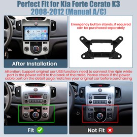 4+64G Android 15 Radio for Kia Forte Cerato K3 2008-2012 (Manual A/C), 9" Touchscreen Car Stereo Wireless CarPlay/Android Auto, 5GHz WiFi, Bluetooth 5.0, EQ, GPS, 1280 * 720, Backup Camera