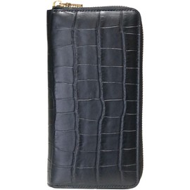 Belkut 1291405-F-003 Black Cowhide Embossed Crocodile Long Wallet, Men's, Women's, Genuine Leather, Alligator Leather, Crocodile, Crocodile, Round Zipper, Brand Long, Thin, Large Capacity, Popular Brand
