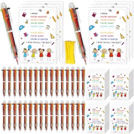 50 Pcs End of Year Student Gifts Multicolor Ballpoint Pen with 50 Pcs Inspirational Cards from Teacher 0.5mm 6 in 1 Colors Retractable Ballpoint Pens for Graduation Happy Last Day of School (50)