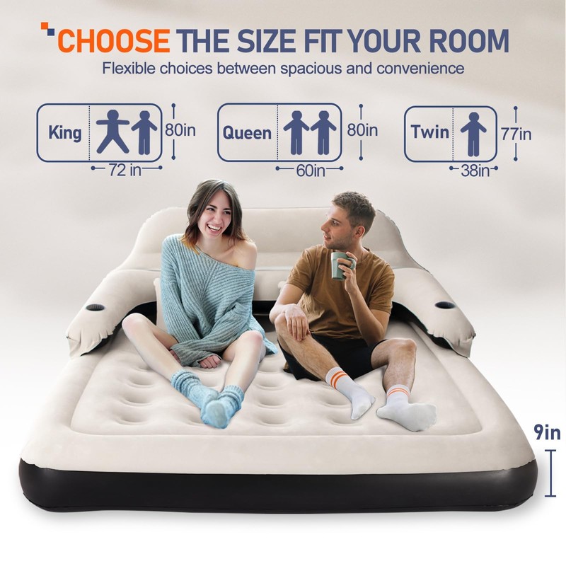 DIMAR GARDEN Queen Size Air Mattress with Headboard and Pillows,