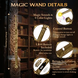 EnrichFun Light Up Magic Wand with Sounds & 4 Color Lights - 4PCS Illuminating Wizard Witch Toy Wands for Kids - Cosplay Birthday Party Favors, Golden & Silver