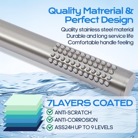 Ohotecy Hand Shower, Water-Saving Shower Head Made of 304 Stainless Steel with 48 Anti-Limescale Nozzles, Easy Jet Adjustment, Compatible with Water Heaters (Brushed)