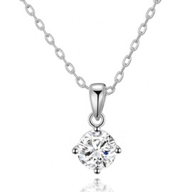 Philip Jones Sterling Silver I Couldn't Say I Do Without You Solitaire Crystal Necklace