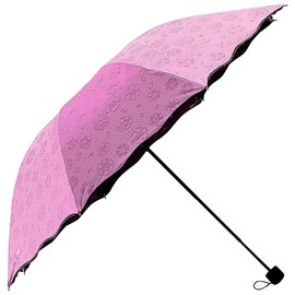Japard Folding Umbrella Compact for Rain and Sun - Flower Pattern When Getting Wet, Travel UV Protection with Black Anti-UV Coating, 38 Inch Arc Canopy, Pink