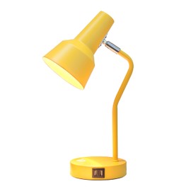 Simple Designs LD1072-YLW 15.2" Sleek Essentials Metal Cone Shade Desk Lamp with Adjustable Shade and Dual USB Ports, for Office, Desk, Nightstand, Dorm, Yellow