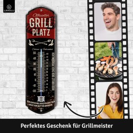 LANOLU Retro Tin Sign Grill Space Thermometer Garden Outdoor Decorative Garden Vintage Signs Tin Sign Grill Gifts Sign Metal with Curvature 8 x 28 cm