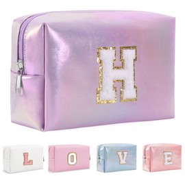 Bhyzdi Birthday Gifts for Women Wife, Travel Makeup Bag Chenille Letter Pouch Cosmetic Bag, Makeup Travel Organizer, Monogrammed Bridesmaid Gifts for Women, Cute Stuff for Teen Girls