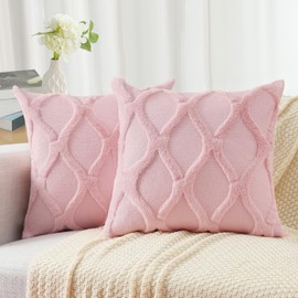 decorUhome Spring Throw Pillow Covers 26x26 Inch Set of 2, Soft Plush Faux Fur Wool Light Pink Couch Pillow Covers, Decorative Pillow Cases for Bed Sofa Living Room Home Decor
