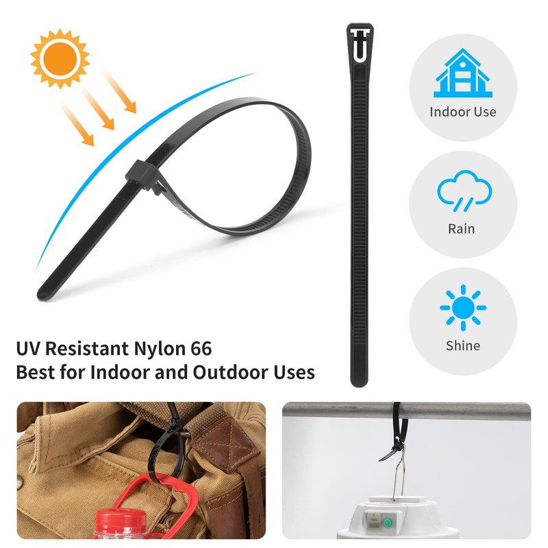 XINGO 100個 幅7.6mm 長さ450mm 再利用可能 結束バンド リリース可能 調節可能なナイロンケーブル結束バンド 屋外 耐久