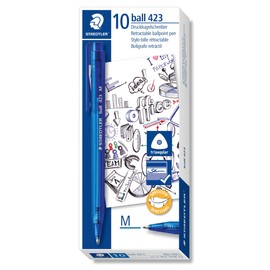 Staedtler 423 35M-3 Retractable Rainbow Ballpoint Pen, Medium, Blue, 10 Count (Pack of 1)