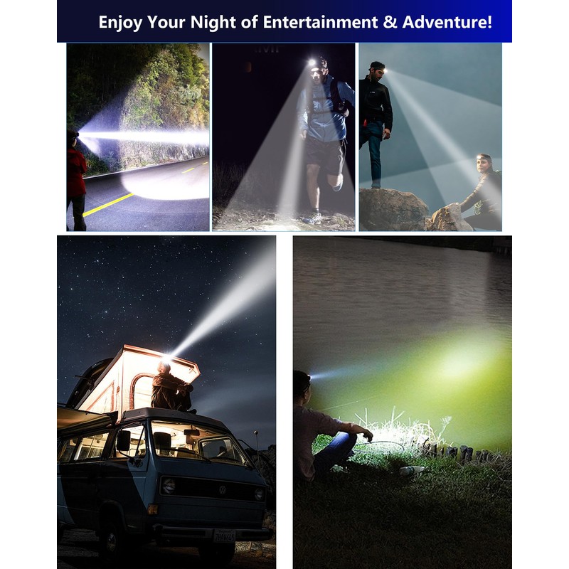 Headlamp Rechargeable -120000LM Super Bright HeadLamp, 3Modes 40H Runtime LED