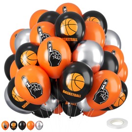 Basketball Balloons, 12 Inch Orange Black Metallic Silver and Basketball Printed Latex Balloons for Sport theme Party Basketball All Star Space jam Birthday decorations
