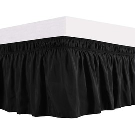 Elegant Decor 100% Egyptian Cotton Bed Skirt - 9" Drop Wrap Around Luxury Bed Skirt - 650 Thread Count - Adjustable Elastic Dust Ruffles Wrinkle & Fade Resistant Bed Skirt - Full, Black