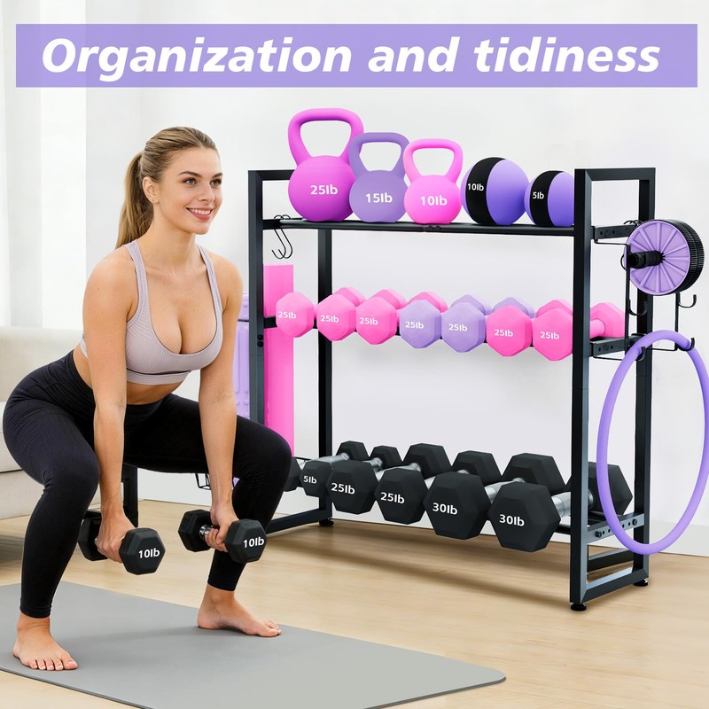 laapee 3-Tier Dumbbell Rack with 882 LBS Capacity, Multi-Purpose Weight