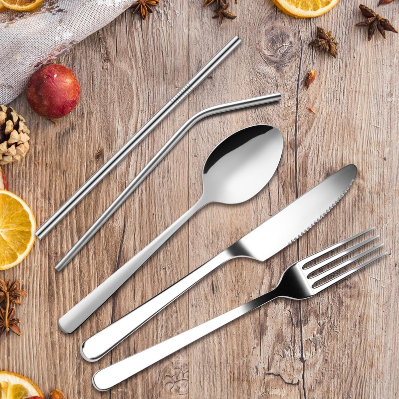 Stainless Steel Travel Cutlery Set with Case Camping Flatware