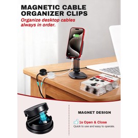 10Pack Magnetic Rotatable Cord Holder with Box, 360°Rotating Clips Cable Organizer for Nightstand, with No-Residue Strong Adhesive for Desk, Phone Cord for Home, Office, Car, Travel Accessories