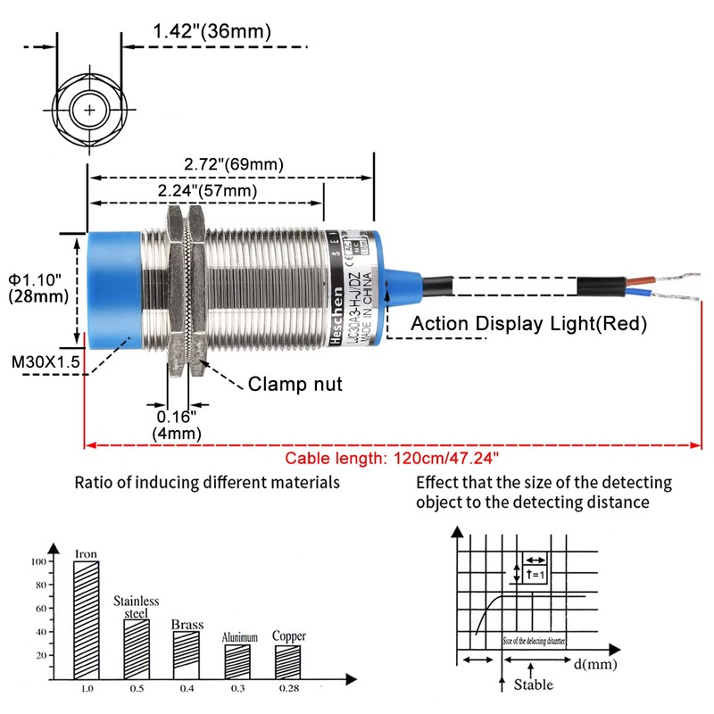 Heschen Capacitive Proximity Sensor LJC30A3-H-J/DZ 1-15mm 90-250VAC 400mA Normally Closed