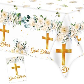 Table Runner Christening Communion Confirmation 220 x 130 cm, Table Decoration for Boys and Girls, First Communion Decoration, Communion Confirmation, Christening, Tablecloth for Baby Shower, Baby
